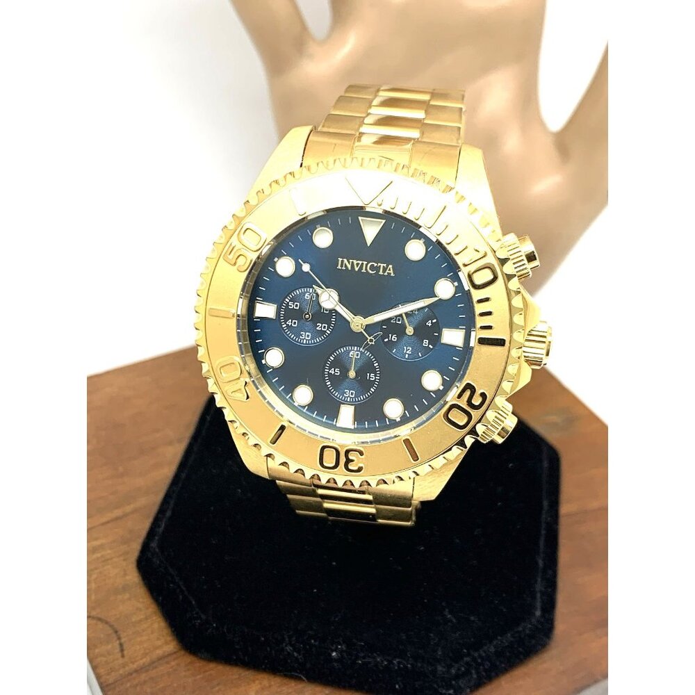 Invicta Men's Watch 36974 Pro Diver Quartz Chronograph Gold Steel Blue Dial 47mm